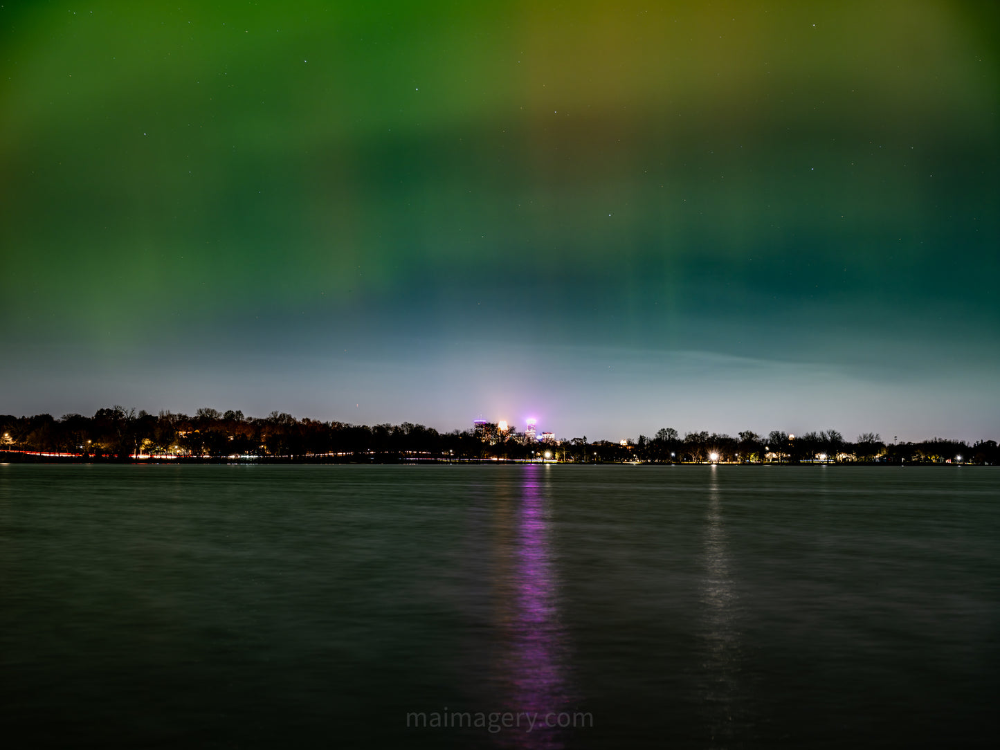 Northern Lights over Lake Nokomis in Minneapolis