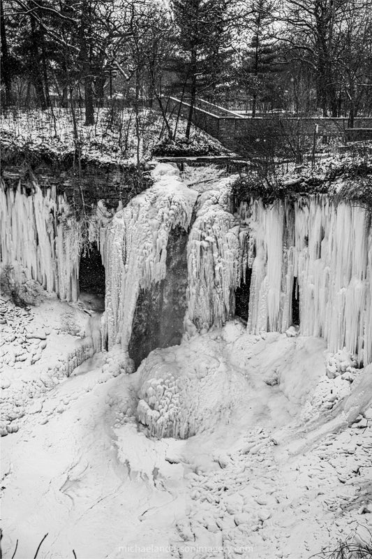 Snow Falling at Minnehaha Falls