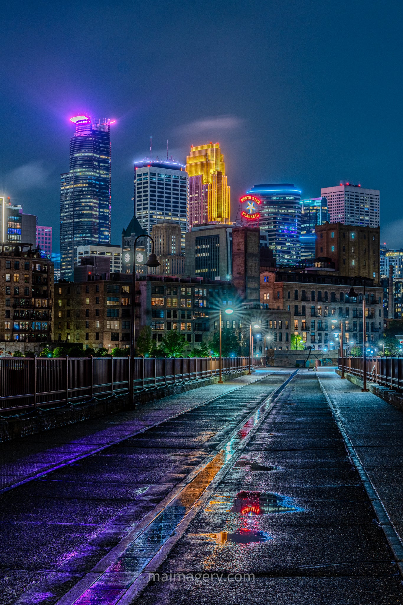 Purple Minneapolis Skyline on Prince's Birthday