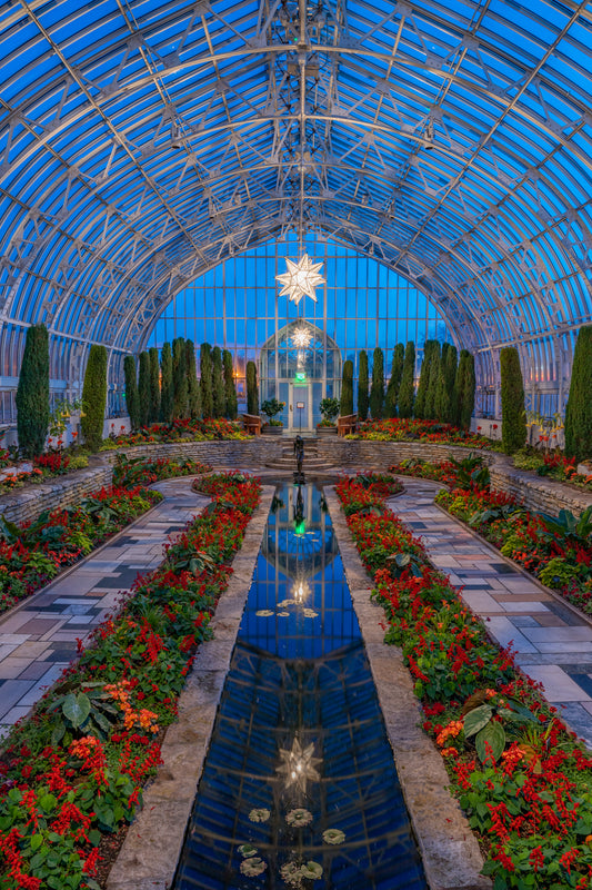Marjorie McNeely Conservatory Sunken Garden at Night