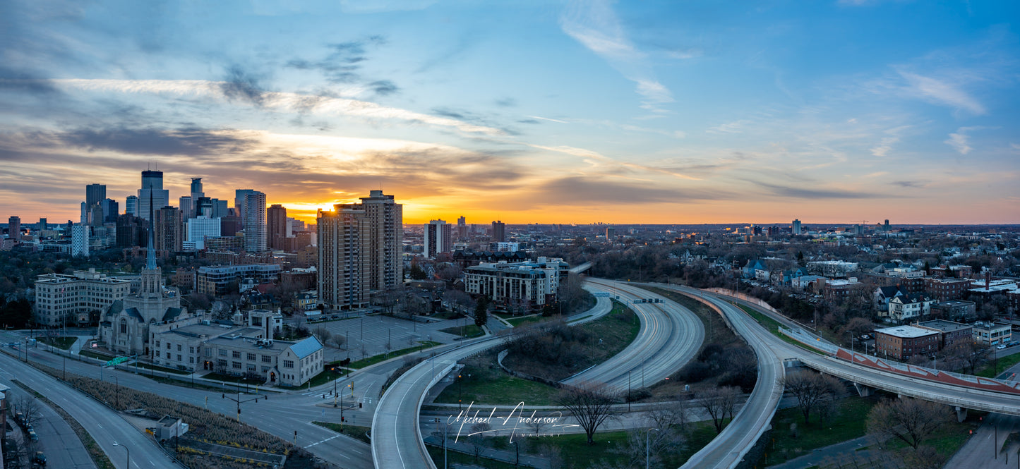 Minneapolis Skyline at Sunrise Panorama