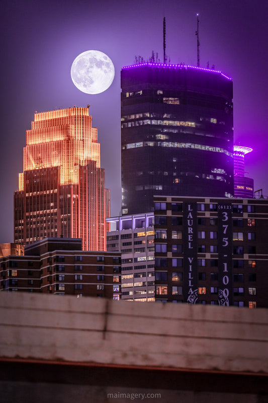 Supermoon Rising Over Downtown Minneapolis