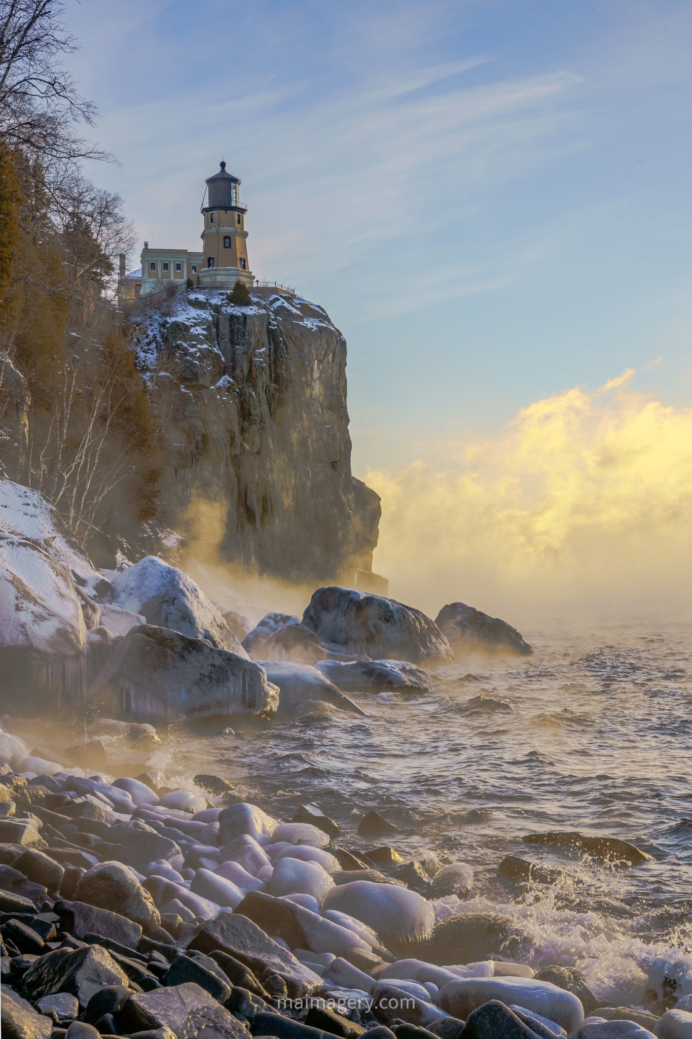 Split Rock with Sea Smoke and a Splash