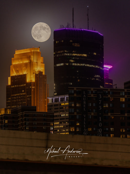 Supermoon Rising Over Downtown Minneapolis