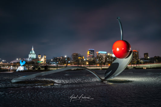 Spoonbridge and Cherry with Minneapolis Skyline and Basilica